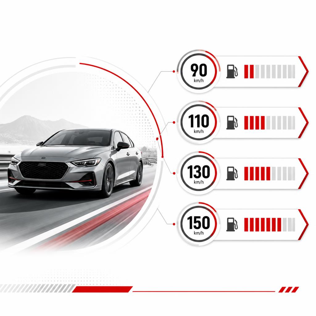 gpt image 2 Create a modern automotive infographic. Show one modern car driving. Four speed 0