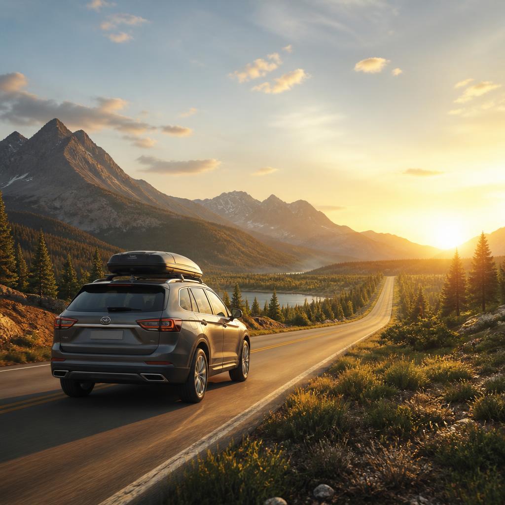 gpt image 2 Happy family driving toward the mountains during summer vacation. Modern SUV. Go 0